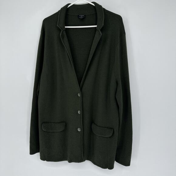 Talbots Blazer Womens 2X Dark Green Pure Merino Wool Knit Sweater Jacket Plus - Picture 3 of 8